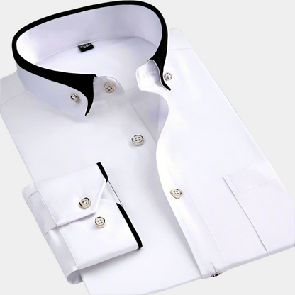 Men's Long Sleeve Button Front Shirt Contrast Collar