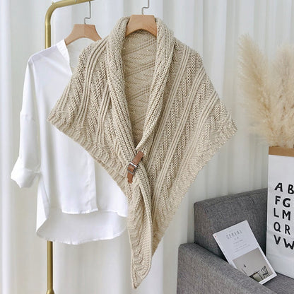 Triangular Knitted Scarf Leather Buckle