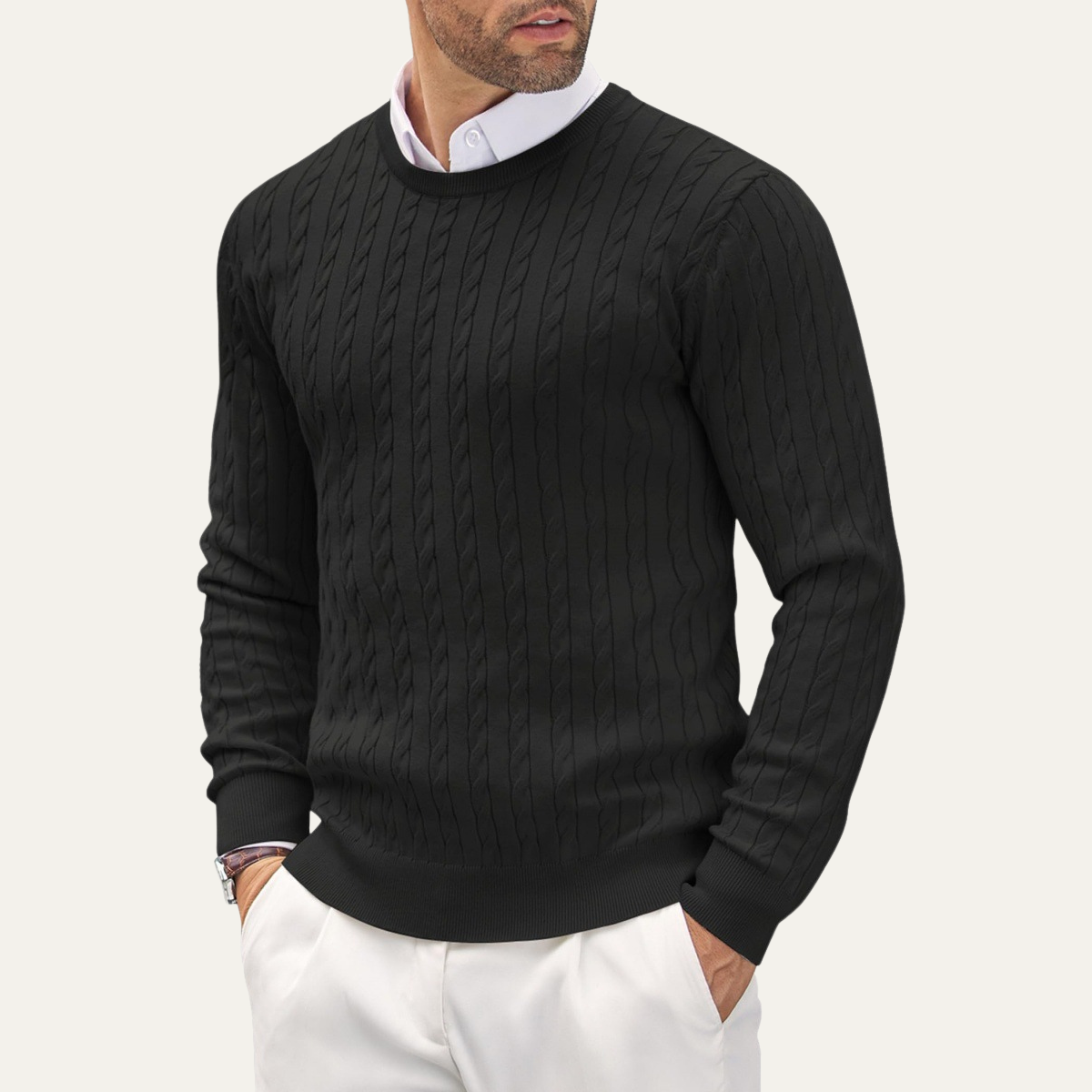 Men's Cable Knit Sweater Soft Warm Winter Round Neck