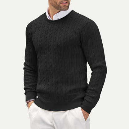 Men's Cable Knit Sweater Soft Warm Winter Round Neck