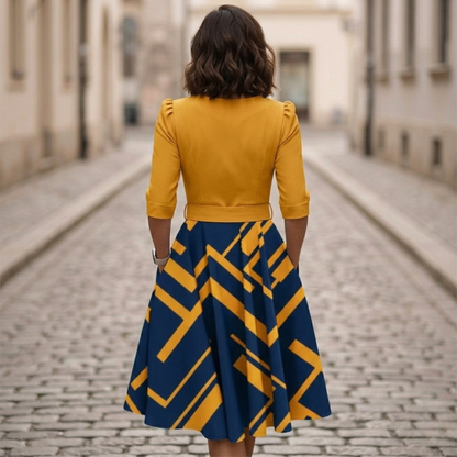 Zip Front Belted Dress Midi Printed Women