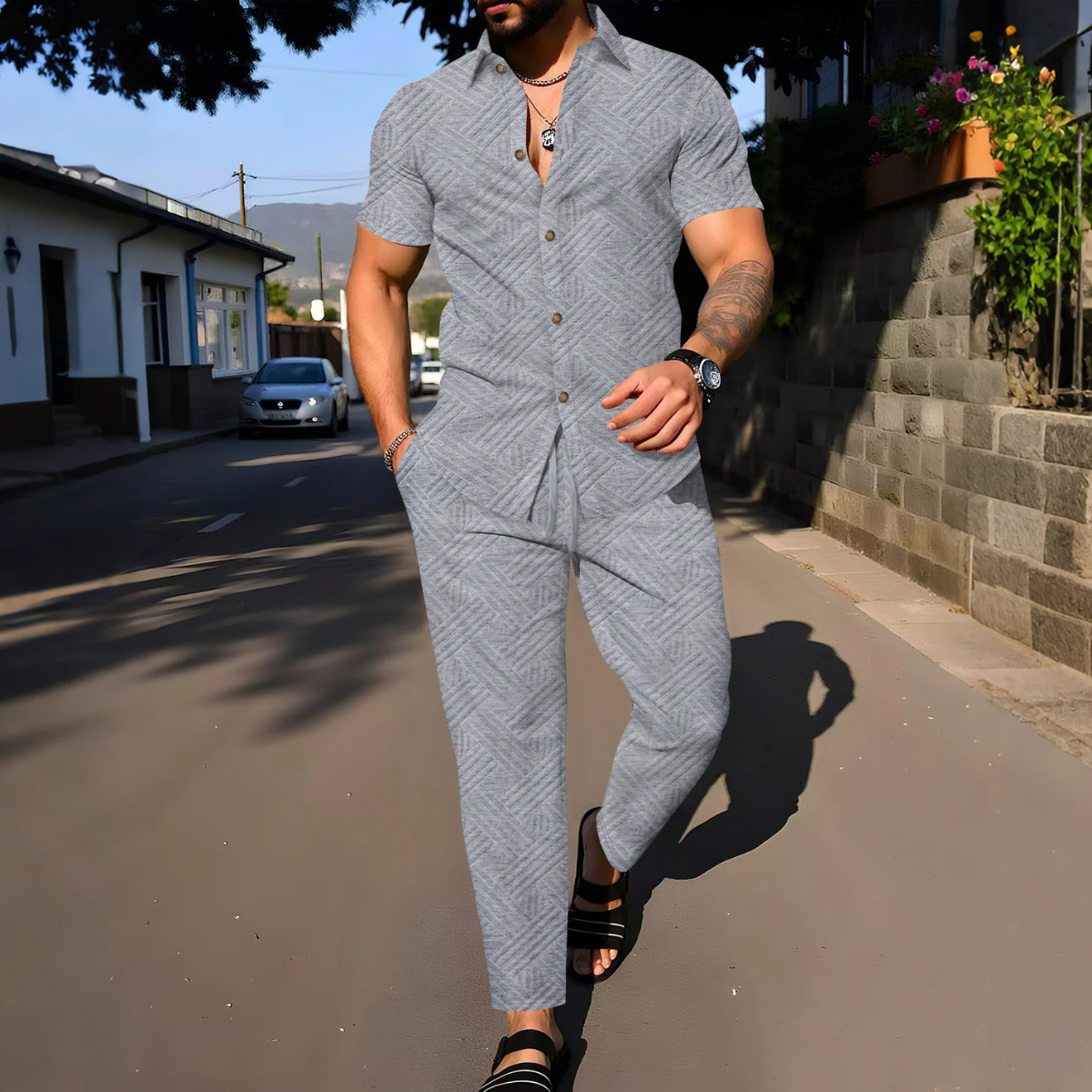 Men's Two Piece Casual Shirt And Pants Set