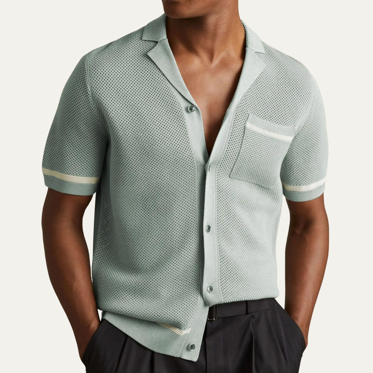 Bassano Men's Knit Cardigan Shirt Casual Hollow