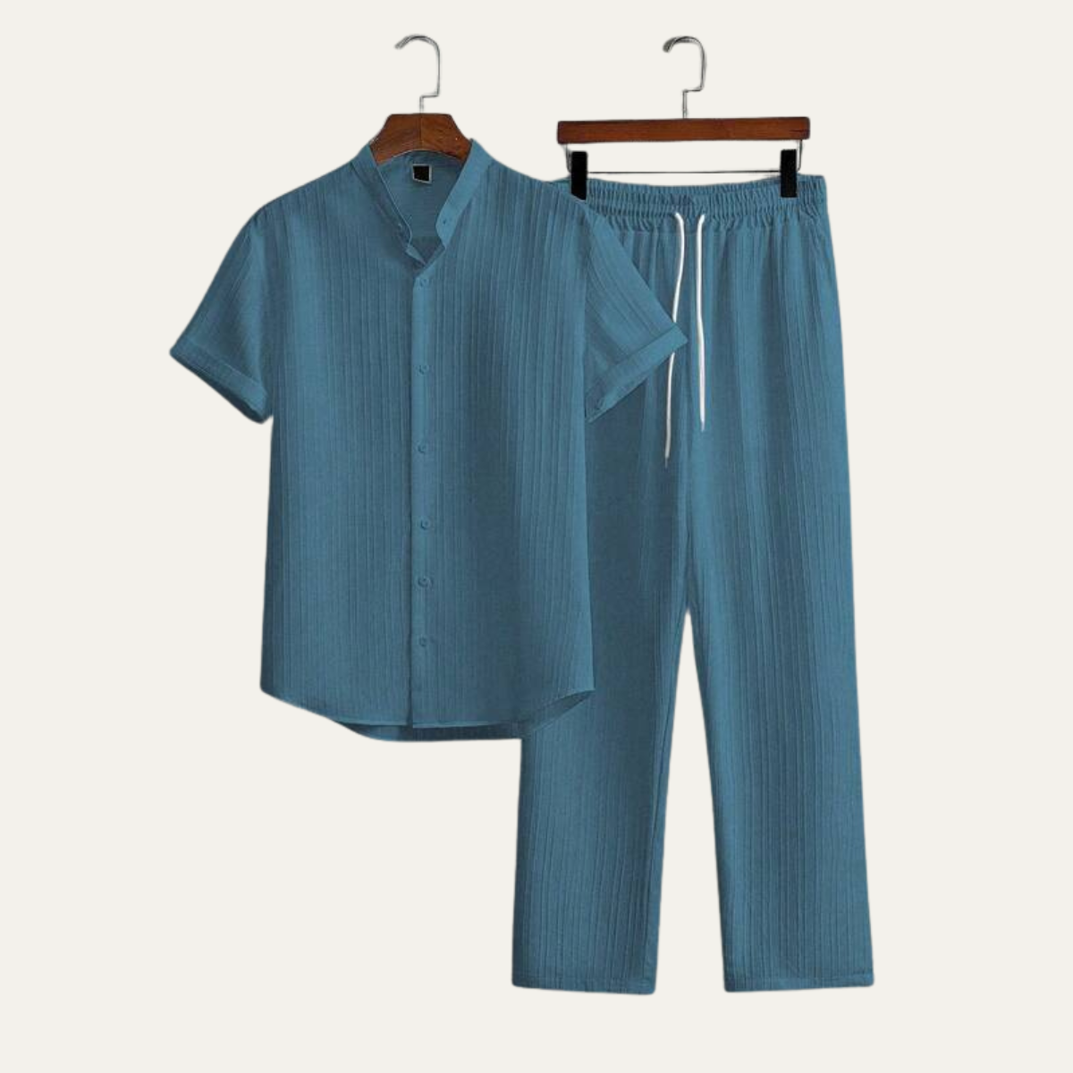 Men's Linen Summer Shirt Pants Set Soft Beige