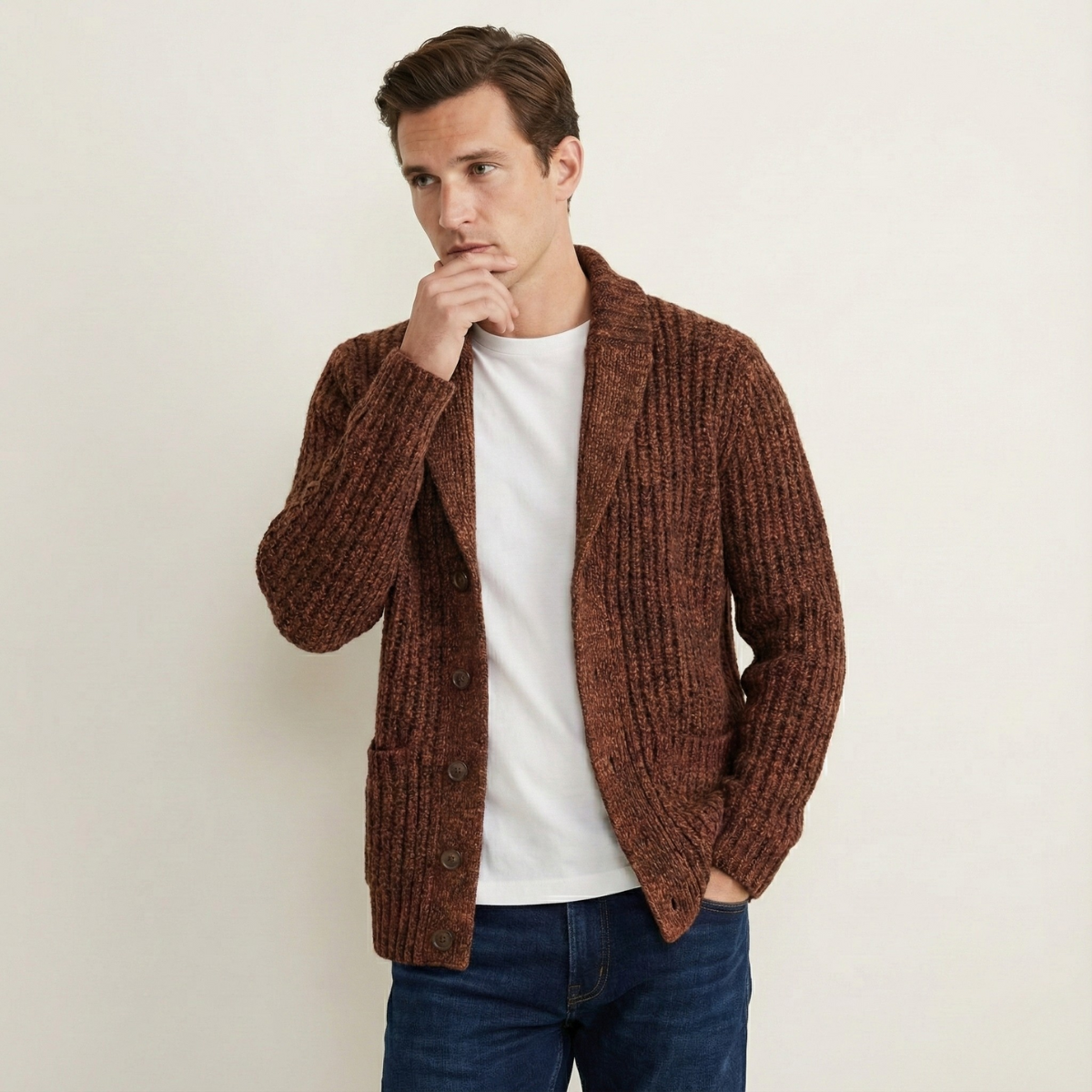 Montpellier Men's Knit Cardigan Shawl Collar Chunky