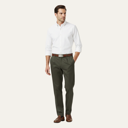 Men's Classic Straight Leg Pants Double Pleated Wool Black