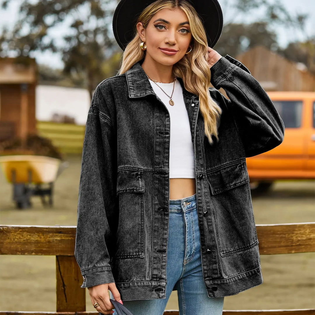 Women's Classic Denim Jacket Vintage Blue - VibreMode