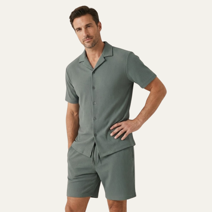 Men's Casual Summer Ribbed Shirt And Shorts Set