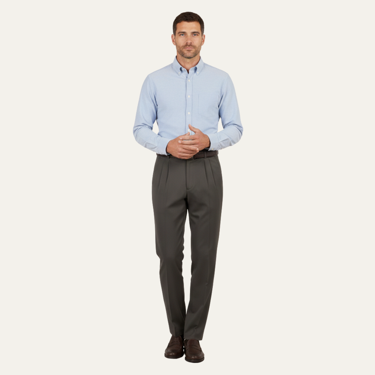 Men's Double Pleated High Waist Straight Leg Pants
