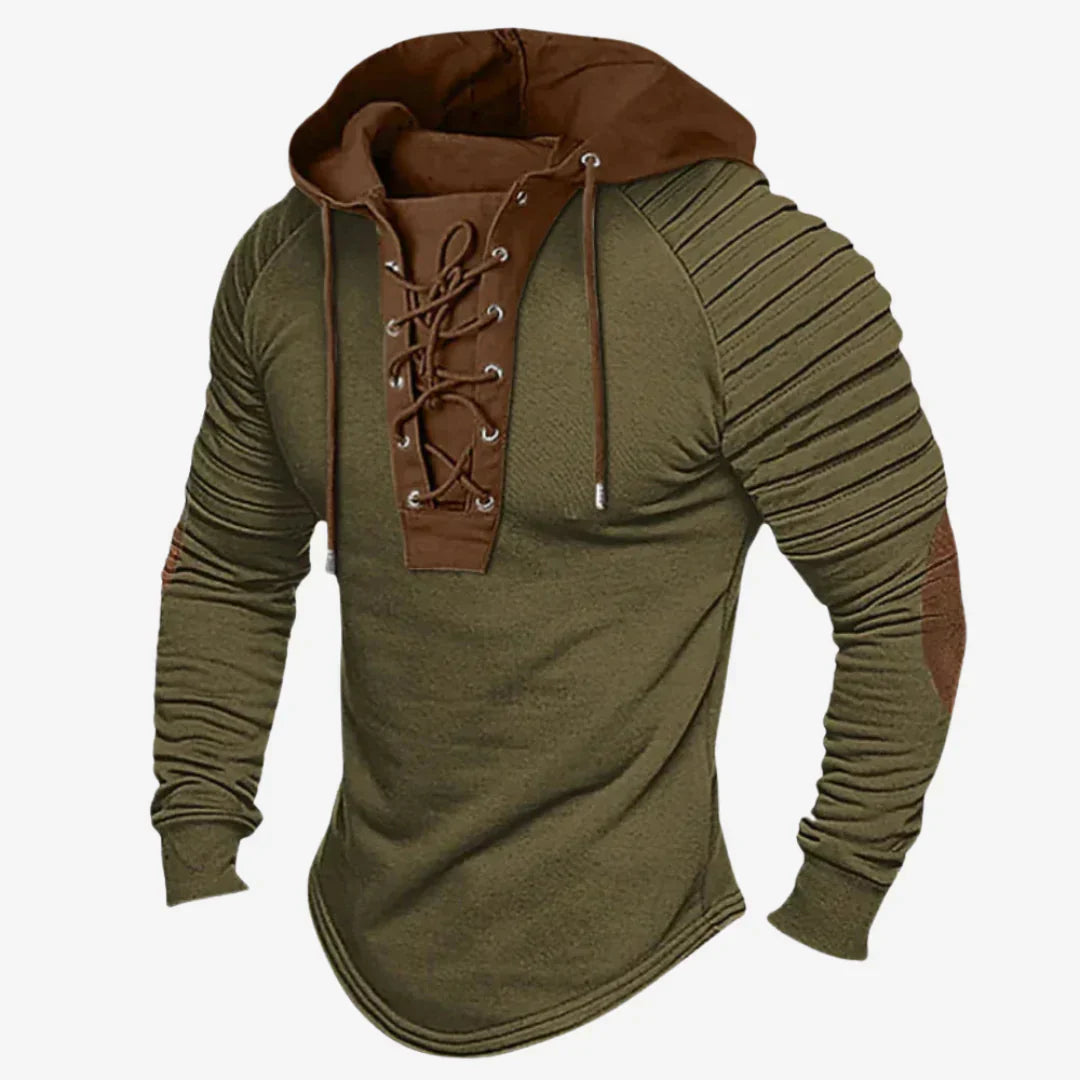 Men's Hooded Sweatshirt Lace-Up Neckline - VibreMode