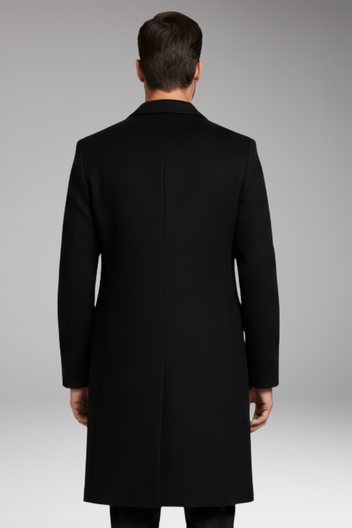 Men's Long Coat Notched Lapel Seam Pockets