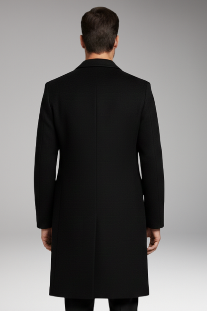 Men's Long Coat Notched Lapel Seam Pockets