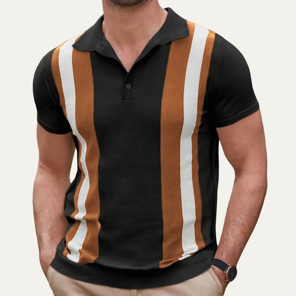 Men's Retro Striped Polo Shirt Cotton Casual
