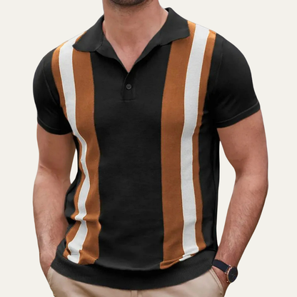 Men's Retro Striped Polo Shirt Cotton Casual