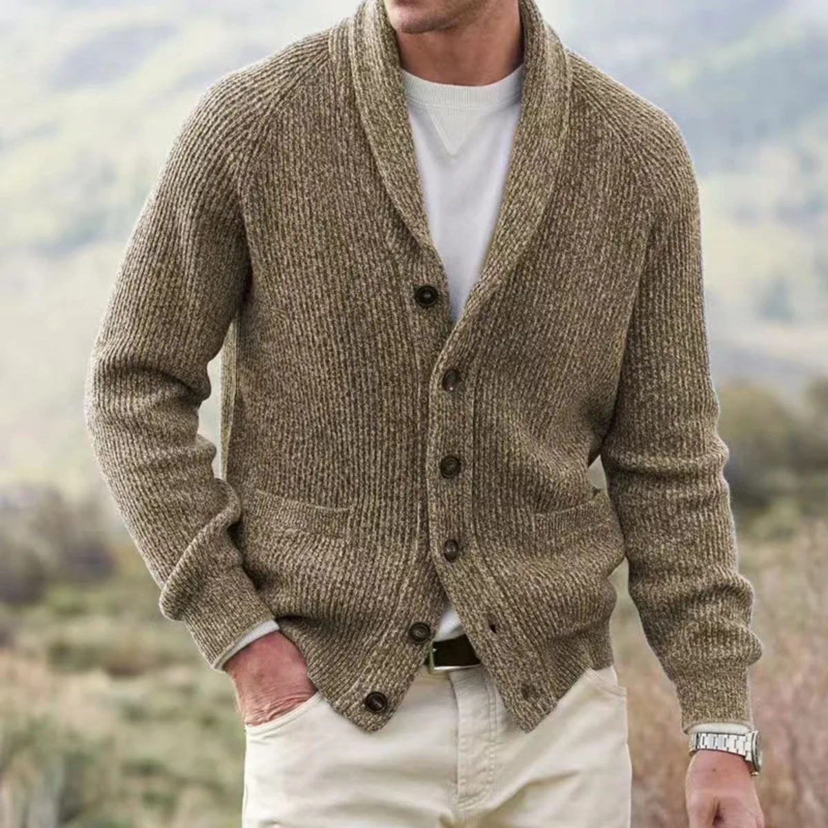Men's Knitted Cardigan Warm Turn Down Collar