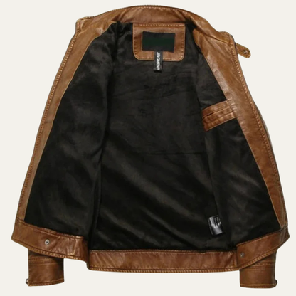 Men's Leather Biker Jacket Classic Zip Up