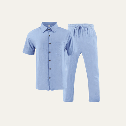 Men's Linen Shirt And Pants Set Natural Summer