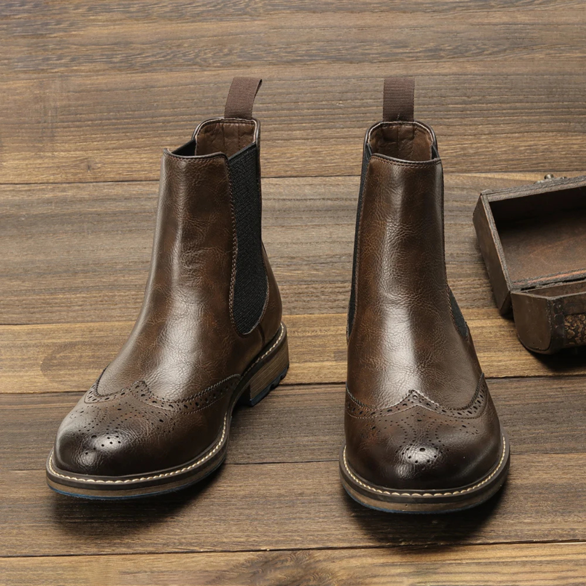 Monopoli Men's Chelsea Boots Leather Brogue Black