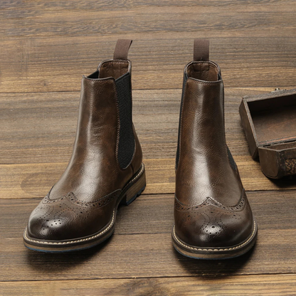 Monopoli Men's Chelsea Boots Leather Brogue Black