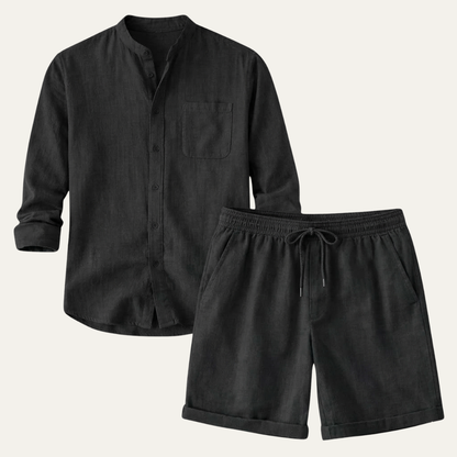 Men's Cotton Linen Shirt And Shorts Set