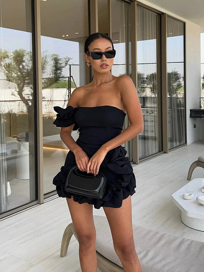 Ruffled Hem Off Shoulder Corset Dress - VibreMode