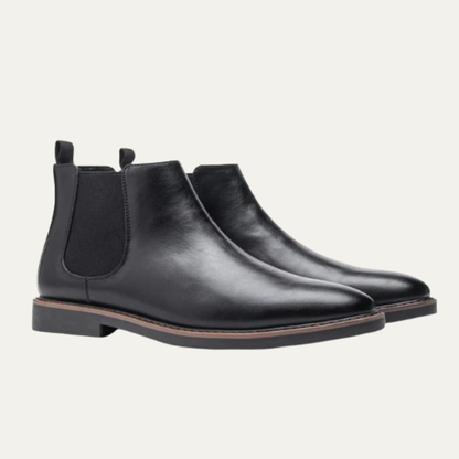 Men's Leather Ankle Boots Slip On Black