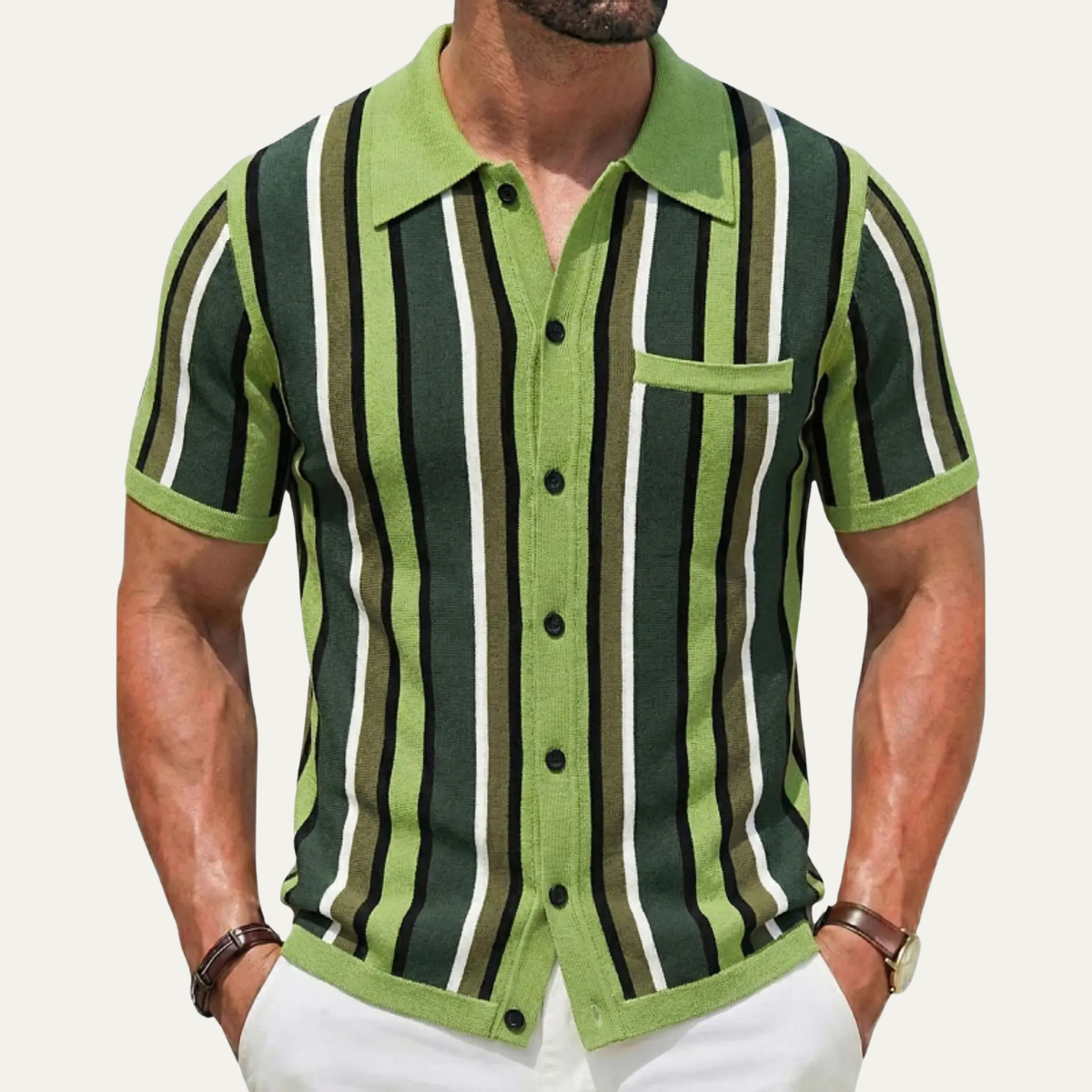 Men's Striped Knit Polo Shirt