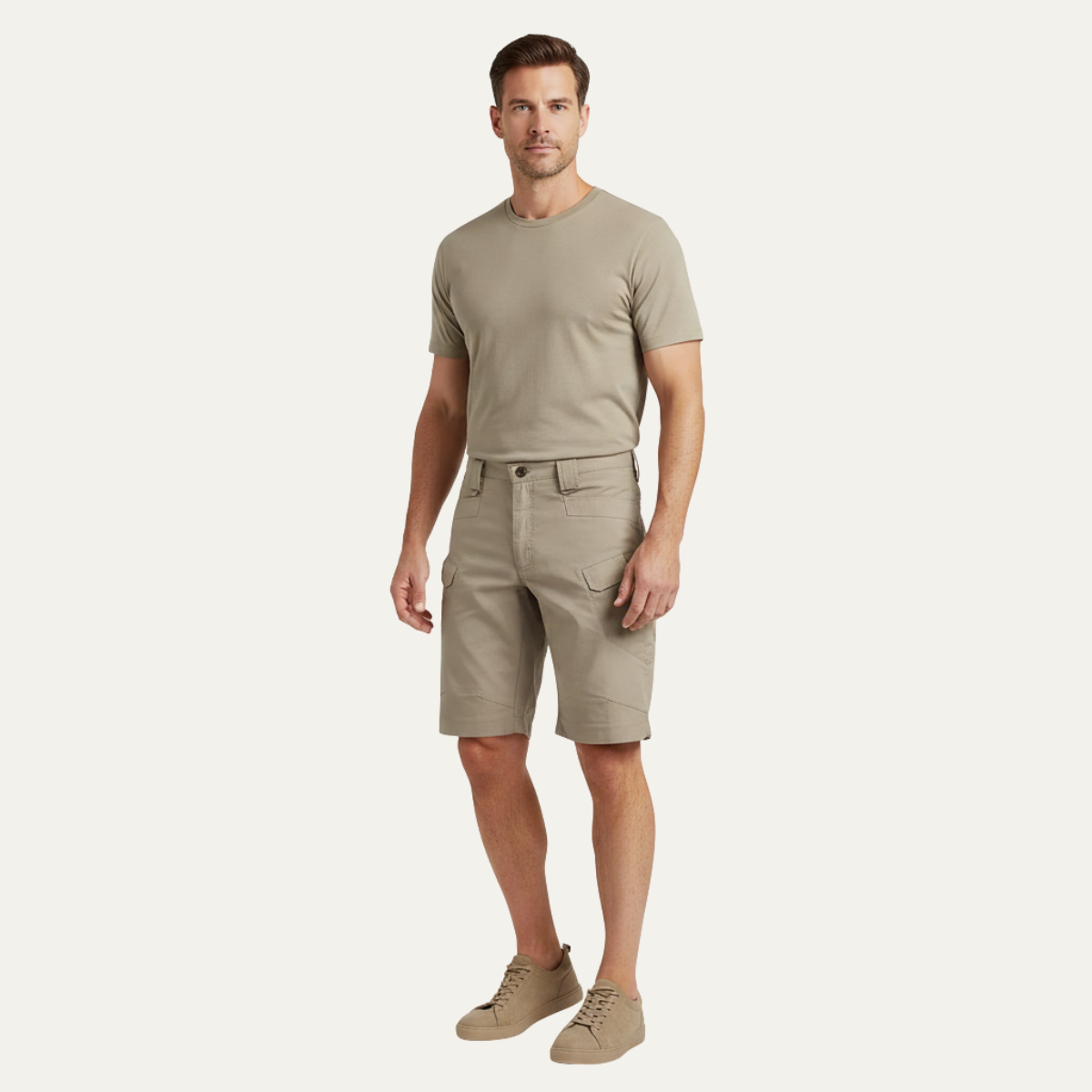 Men's Cargo Shorts Summer Casual Cotton Beige