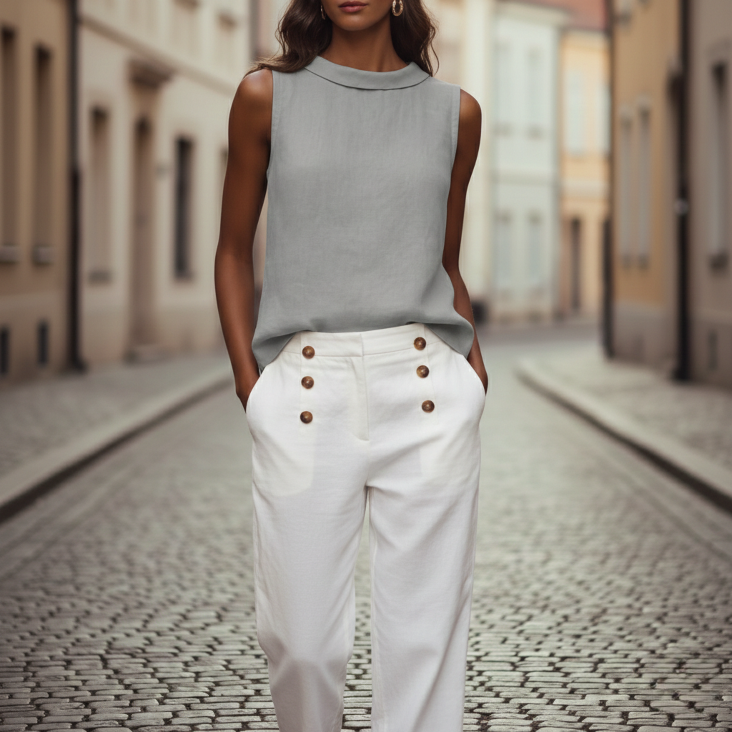 Women’s Sleeveless Blouse Round Neck Casual Work Top