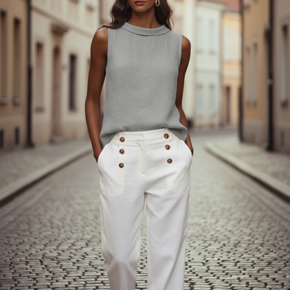 Women’s Sleeveless Blouse Round Neck Casual Work Top