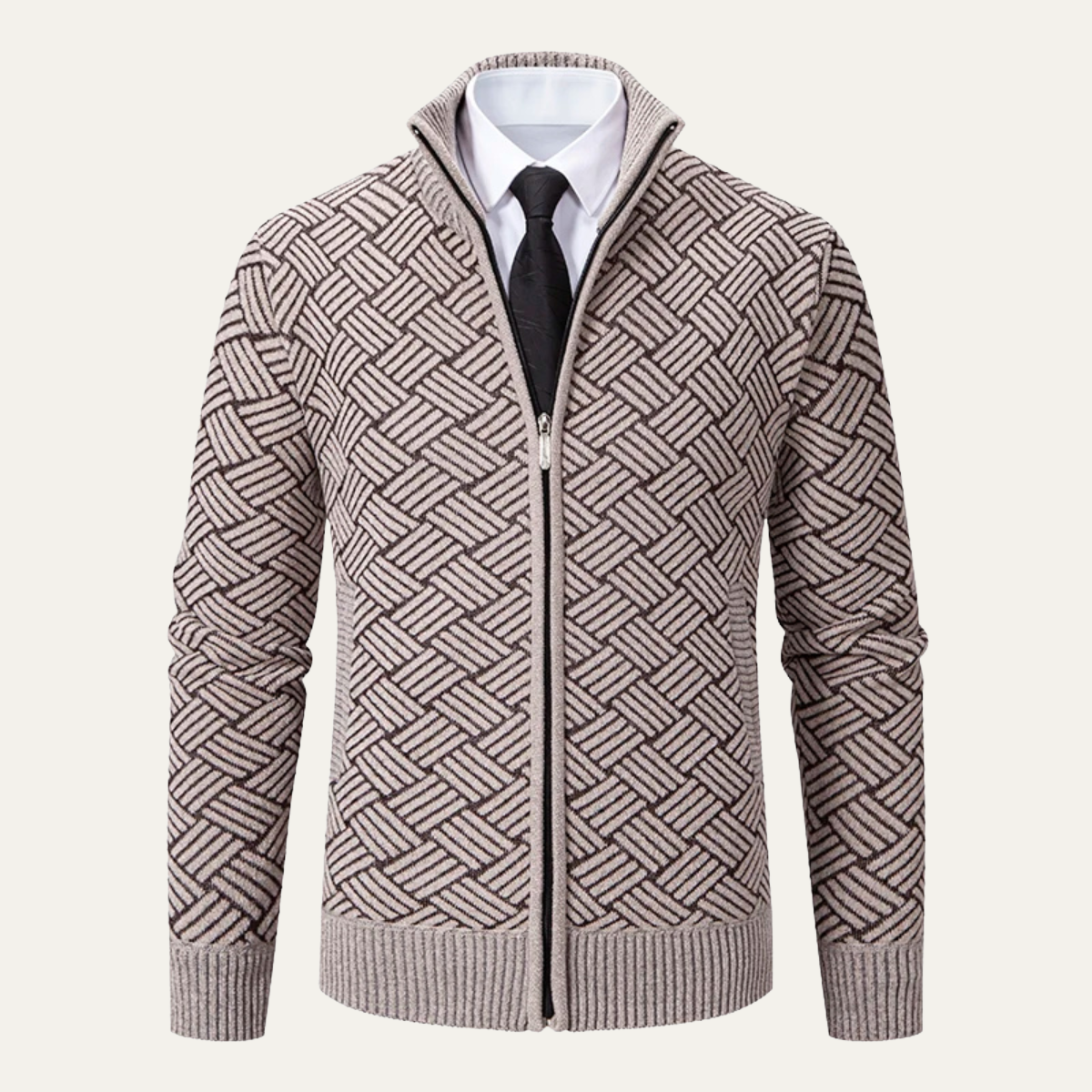 Men's Thick Knitted Full Zip Fleece Lined Jacket - VibreMode