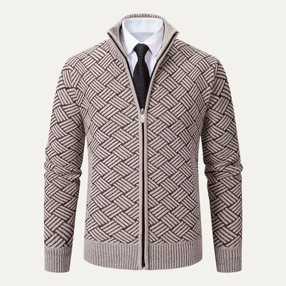 Men's Thick Knitted Full Zip Fleece Lined Jacket - VibreMode