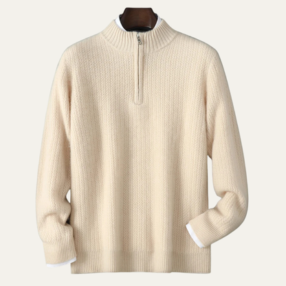 Men's Winter Knit Sweater Quarter Zip High Collar
