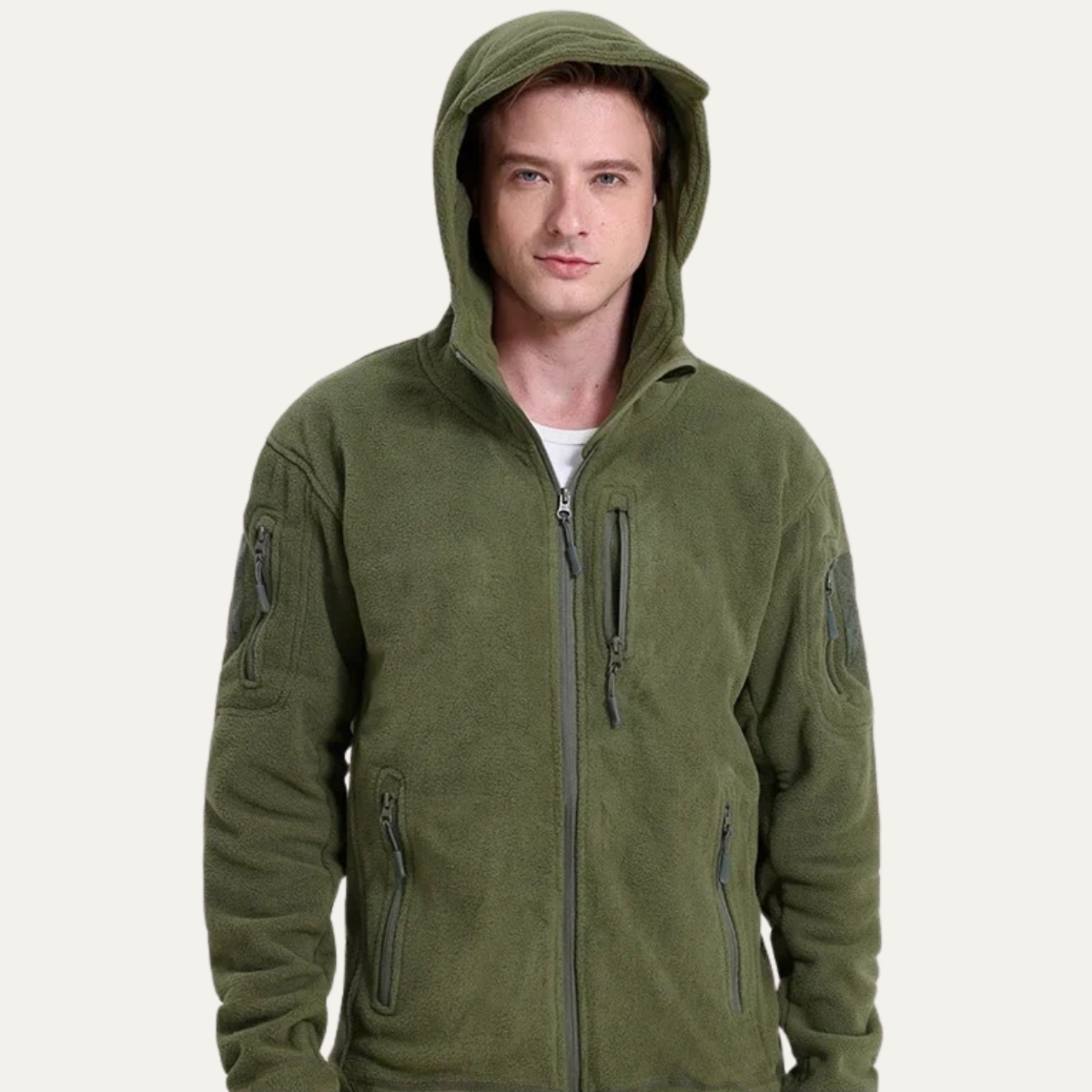Men's Tactical Fleece Jacket Hooded Multi Pockets