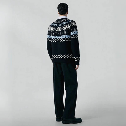 Men's Round Neck Snowflake Knit Christmas Sweater