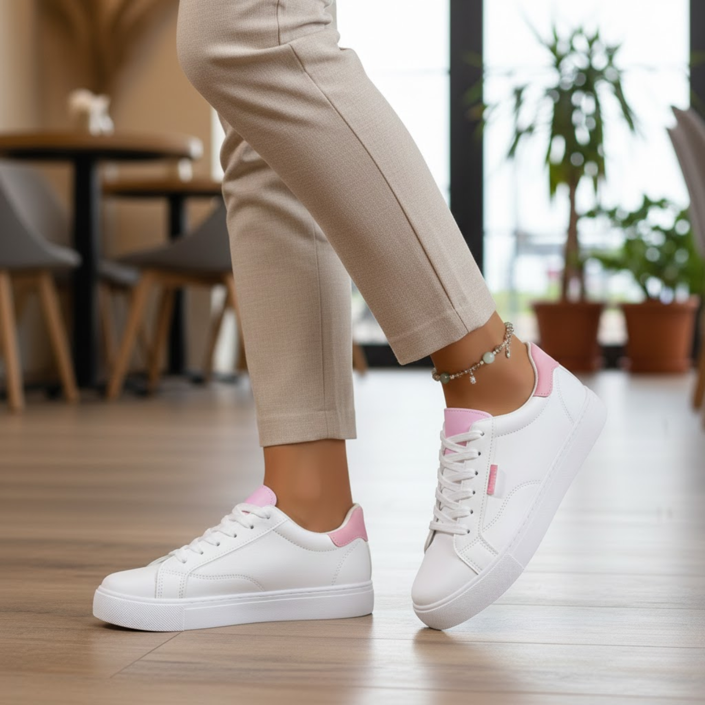 Classic White Lace Up Sneakers for Women