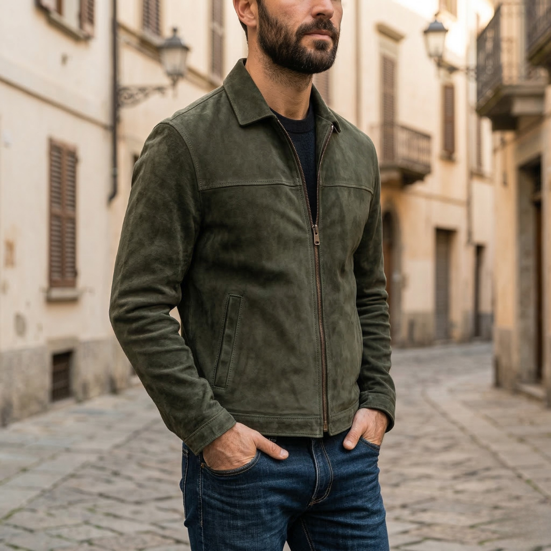 Men’s Leather Jacket Classic Zip Up Casual Outerwear