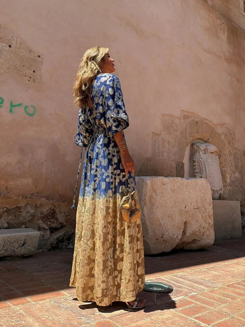 Women's V-Neck Backless Jumpsuit Gradient Print