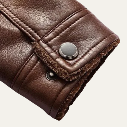 Men's Leather Winter Coat Warm Fleece Lining