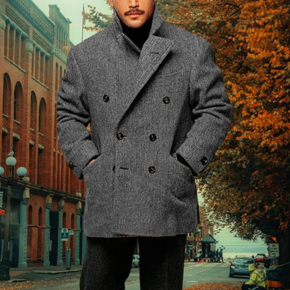 Men's Wool Blend Tweed Blazer Double Breasted Dark Brown