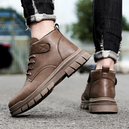 Men's Leather Ankle Boots Rugged Lace Up Outdoor