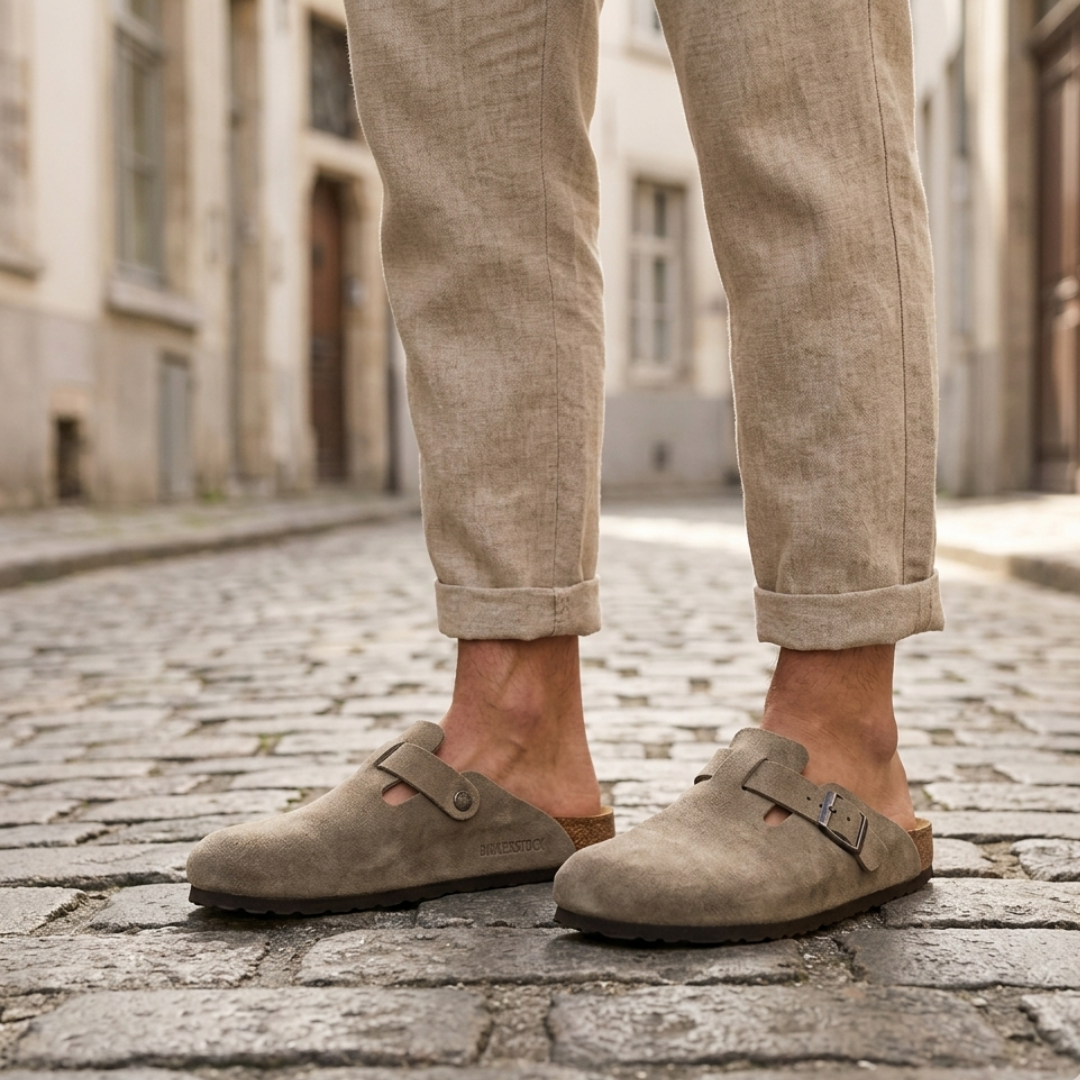 Men’s Suede Clogs Adjustable Buckle Comfort Slip-On Sandals