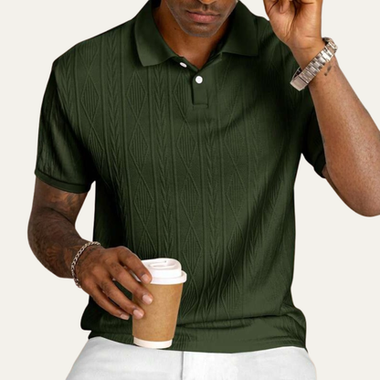 Men's Textured Polo Shirt Button Up
