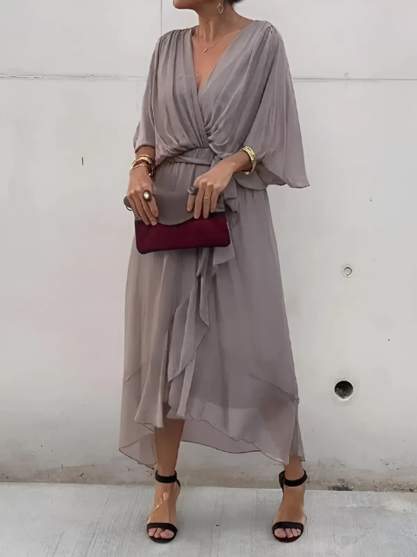 Women's Wrap Midi Dress V-Neck
