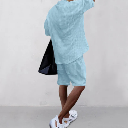 Men's Summer Knit Polo Shirt And Shorts Set