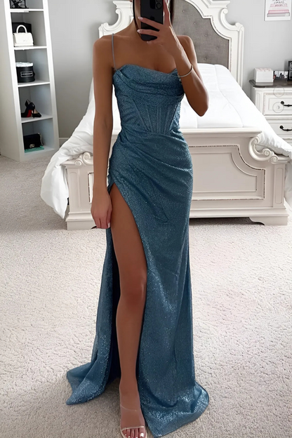 Women's High Split Evening Dress Spaghetti Strap Floor Length