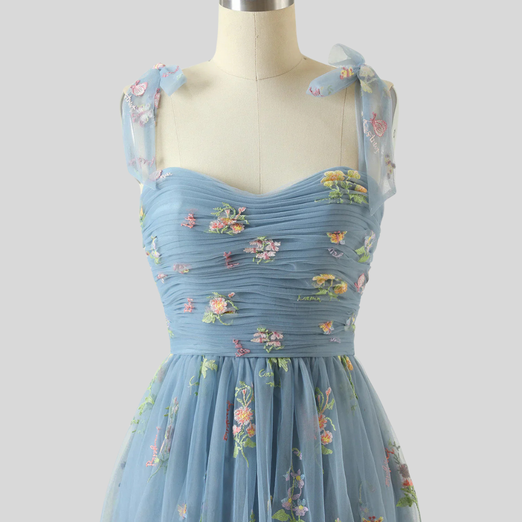 Women's Embroidered Tulle Ball Gown Evening Dress