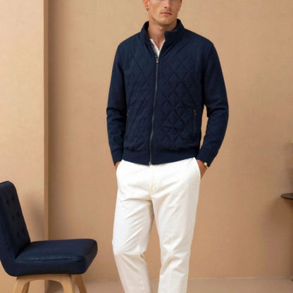 Men's Navy Blue Quilted Jacket Diamond Quilted Coat