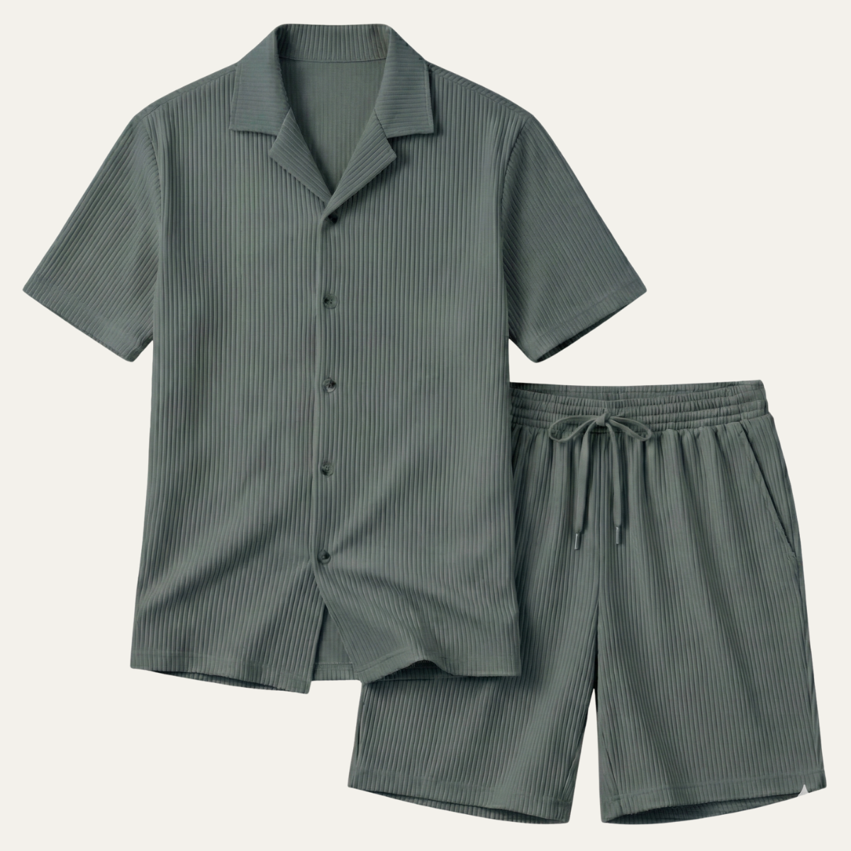Men's Casual Summer Ribbed Shirt And Shorts Set