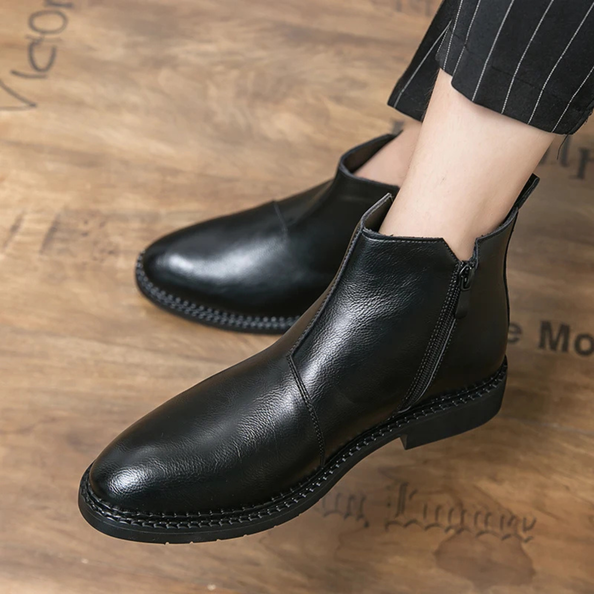 Men's Leather Ankle Boots Classic Red